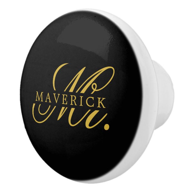 Pomo De Cerámica Stylish Mr. & Name Text Stylish Black (Derecha)