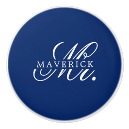 Pomo De Cerámica Stylish Mr. & Name Text Stylish Navy