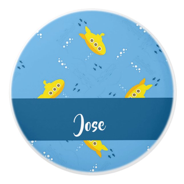 Pomo De Cerámica Submarino amarillo y pescado azul (Anverso)