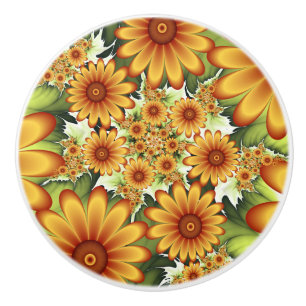Pomo De Cerámica Sueño floral, arte fractal de flores abstractas mo