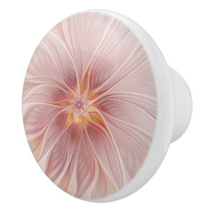 Pomo De Cerámica Sueño floral rosa suave Resumen Flor de arte fract
