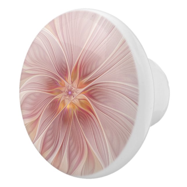 Pomo De Cerámica Sueño floral rosa suave Resumen Flor de arte fract (Derecha)