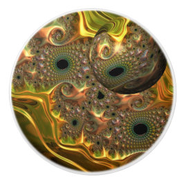 Pomo De Cerámica Sueño Fractal de Oro Líquido