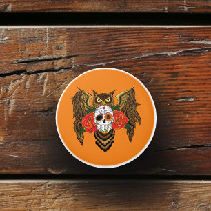 Pomo De Cerámica Sugar Skull Rosa Owl