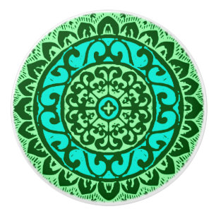 Pomo De Cerámica Sun Mandala Batik del Suroeste, Lime Green