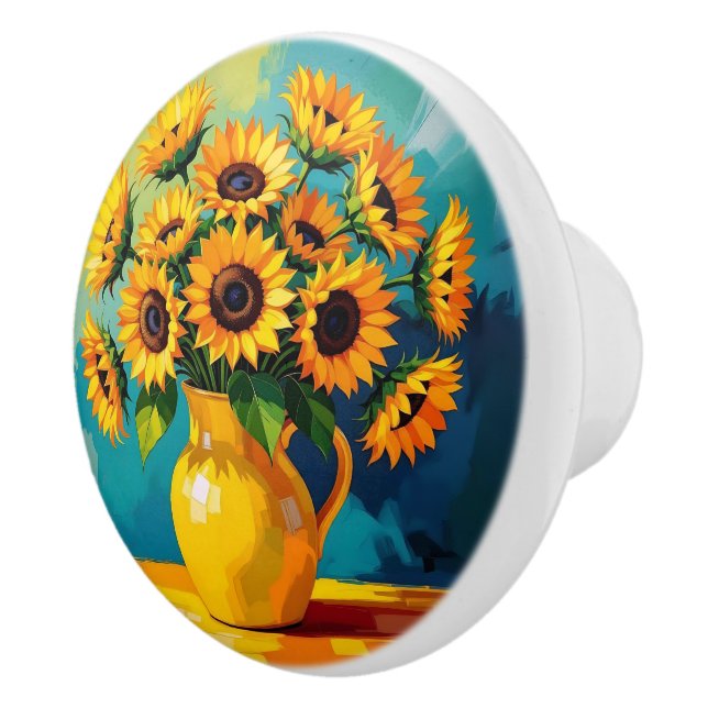 Pomo De Cerámica Sunflower amarillo con fondo turquesa (Derecha)