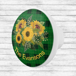 Pomo De Cerámica Sunflower Bouquet en verde