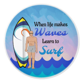 Pomo De Cerámica Surfboard Ocean Waves Blue Motivation Cita