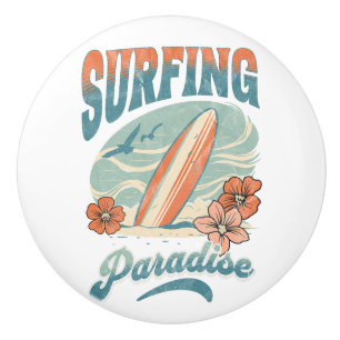 Pomo De Cerámica Surfing Paradise estilo retro