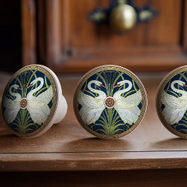 Pomo De Cerámica Swans Walter Crane Gold Blue Art Nouveau