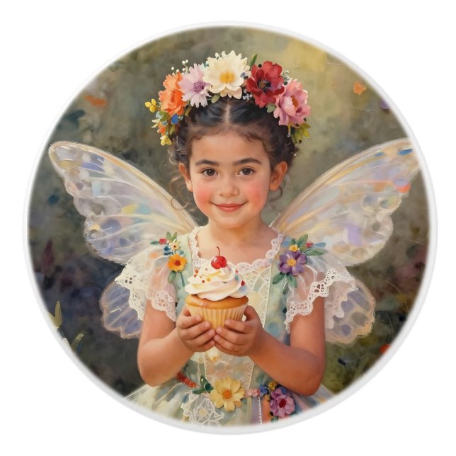 Pomo De Cerámica Sweet Lil Fairy with Cupcake | Fairytale (Anverso)