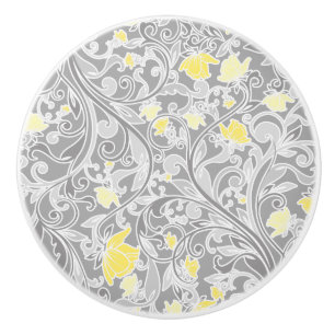 Pomo De Cerámica Swirly amarillo y gris moderno floral