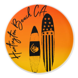 Pomo De Cerámica Tablas de surf y puestas de sol de Huntington Beac