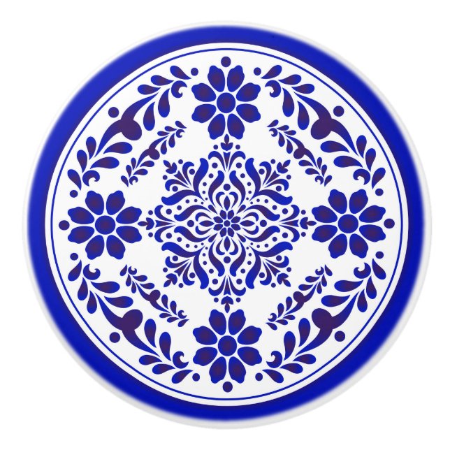 Pomo De Cerámica Talavera azul y blanca tres (Anverso)
