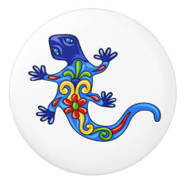 Pomo De Cerámica Talavera Lizard Cubo de Cajón Cerámico