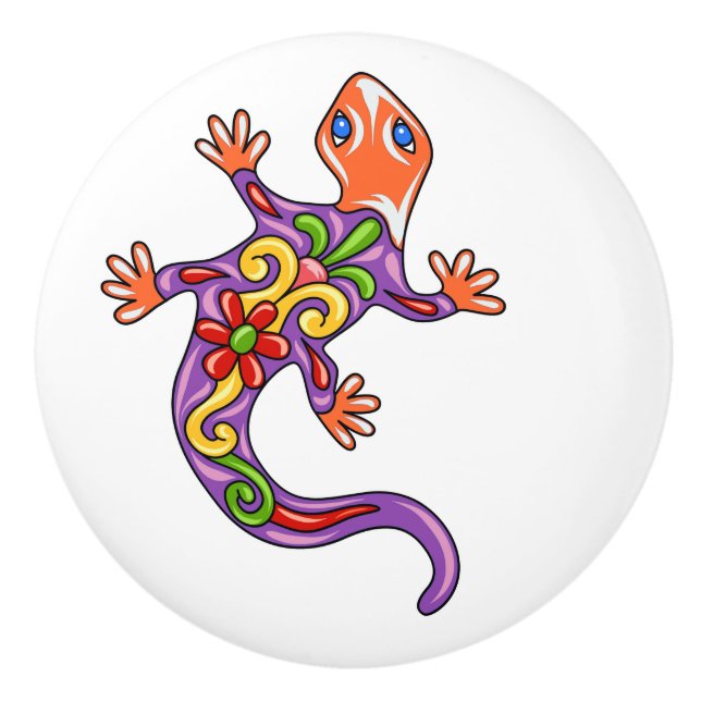Pomo De Cerámica Talavera Lizard Cubo de Cajón Cerámico (Anverso)
