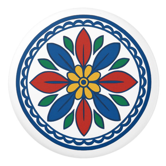 Pomo De Cerámica Talavera mexicana vibrante cerámica floral (Anverso)