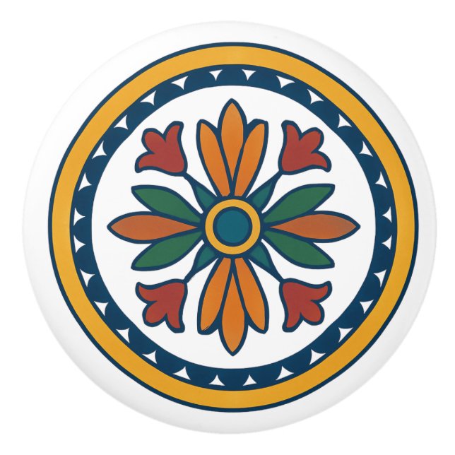 Pomo De Cerámica Talavera Rústica Cubierta Cerámica Floral Mexicana (Anverso)