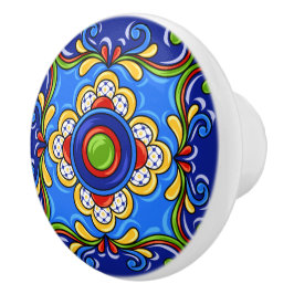Pomo De Cerámica Talavera Tile Versión 2 Cubierta de Cajón Cerámico