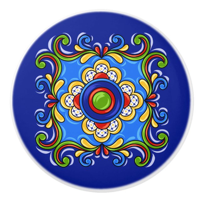 Pomo De Cerámica Talavera Tile Versión 3 Cubierta de Cajón Cerámico (Anverso)