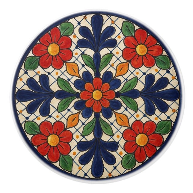 Pomo De Cerámica Talavera tradicional mexicana de cerámica floral (Anverso)