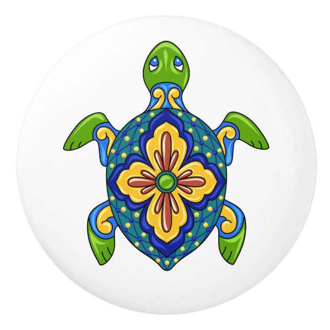 Pomo De Cerámica Talavera Turtle Cajón de Cajón de Cerámica (Anverso)