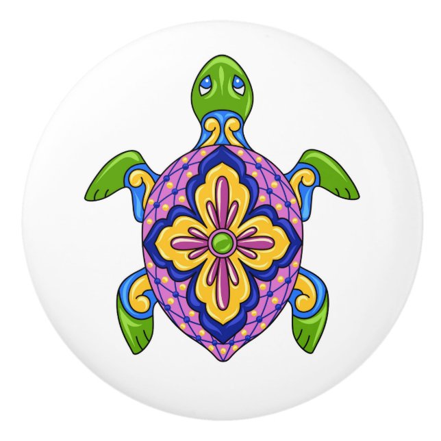 Pomo De Cerámica Talavera Turtle Cajón de Cajón de Cerámica (Anverso)