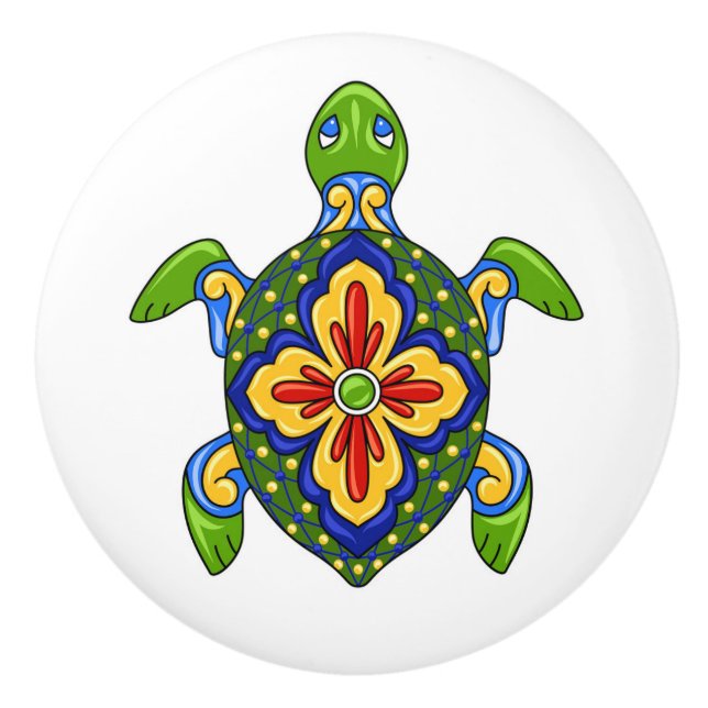 Pomo De Cerámica Talavera Turtle Cajón de Cajón de Cerámica (Anverso)
