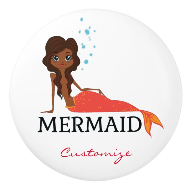 Pomo De Cerámica Tanned Brunette Mermaid Thunder_Cove (Anverso)
