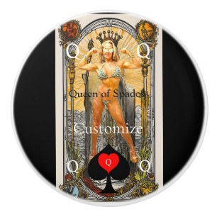 Pomo De Cerámica Tarot Card Queen of Spades Thunder_Cove