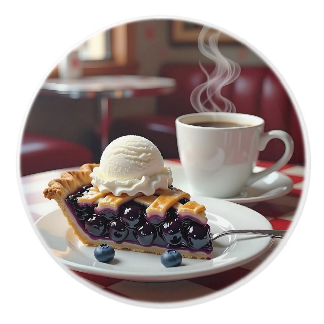 Pomo De Cerámica Tarta de Arándanos, Helado y Café (Anverso)