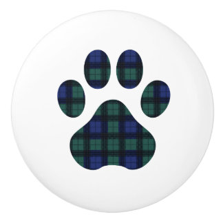 Pomo De Cerámica Tartán Plaid Dog Paw Print Gabinete Tira