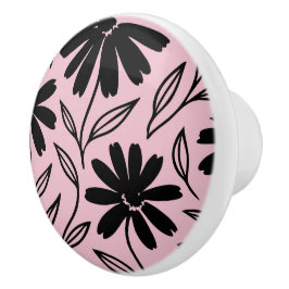 Pomo De Cerámica Tatuajes de tinta negra Margaritas Rosa Boho