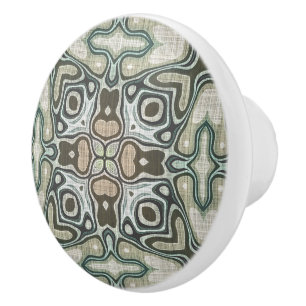 Pomo De Cerámica Taupe Beige Brown Green Hip Ornate Art Motif
