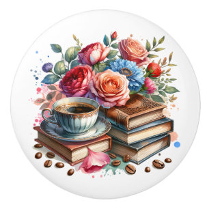 Pomo De Cerámica Taza de café vintage Rise and Shine y flores