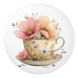 Pomo De Cerámica Taza de té de tulipanes de primavera
