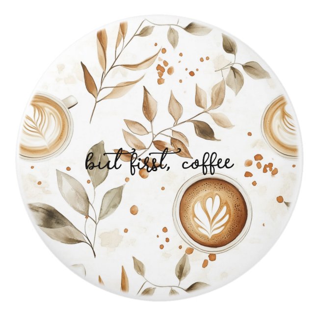 Pomo De Cerámica Tazas de café hojas (Anverso)