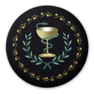 Pomo De Cerámica Tazón De Higieia~Farmacia~Apothecary~Dispensario ~