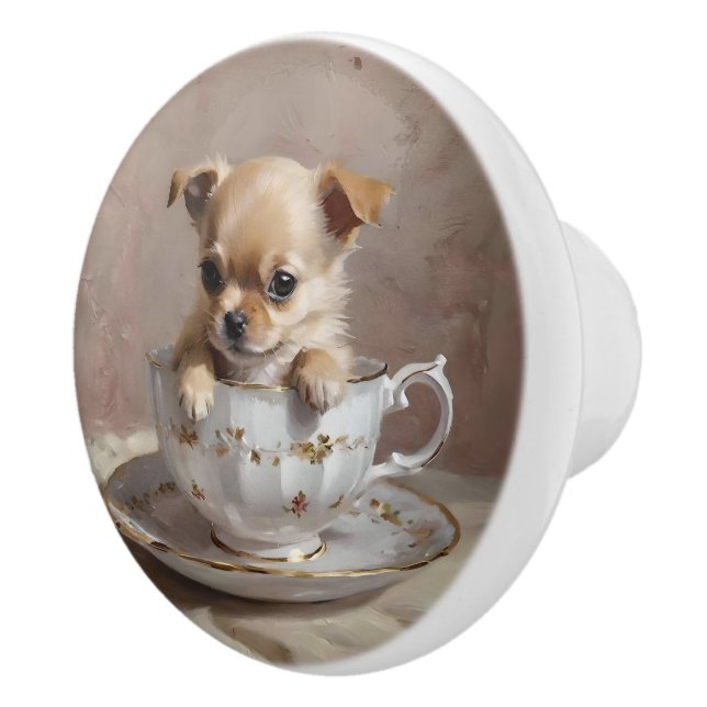Pomo De Cerámica Teacup Chihuahua Paint Paint Oil Paint, (Derecha)