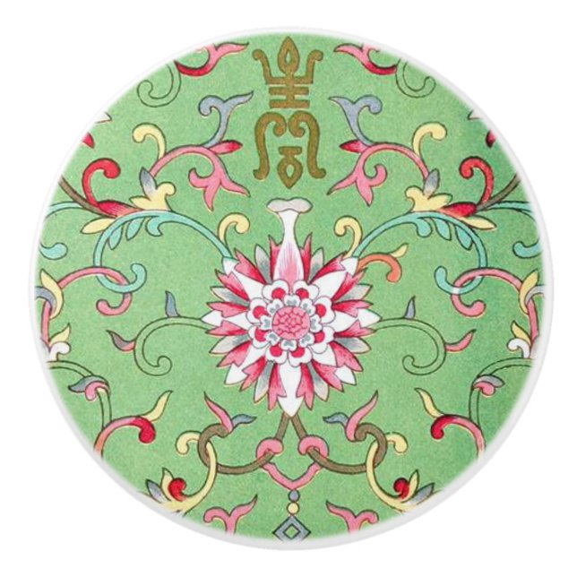 Pomo De Cerámica Tejido antiguo oriental de cerámica floral (Anverso)