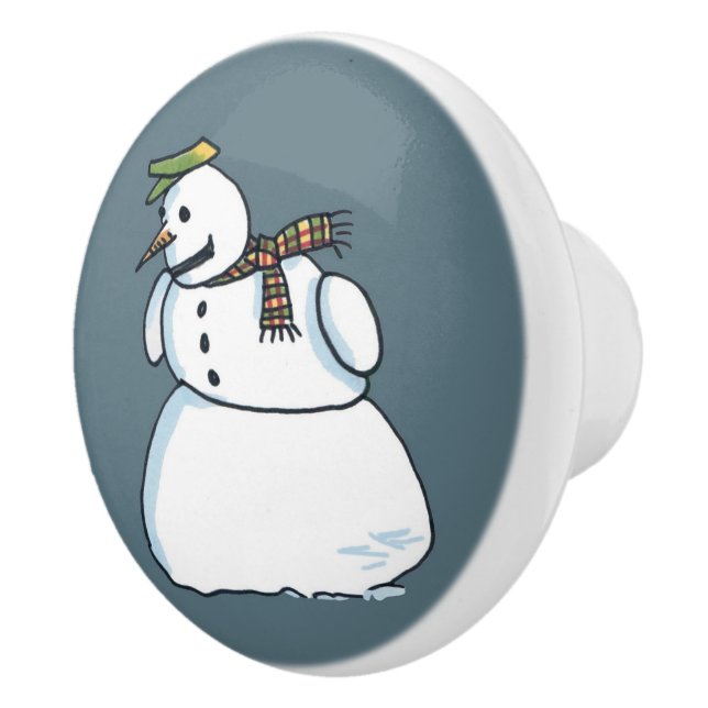 Pomo De Cerámica Tejido de cerámica azul Snowman (Derecha)