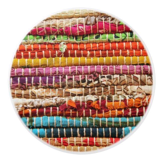 Pomo De Cerámica Tejidos de tela rayada de cuerda natural (Anverso)