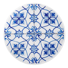 Pomo De Cerámica Tejidos retro azules y blancos Aspecto cerámica