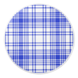 Pomo De Cerámica Tela escocesa blanca azul 2