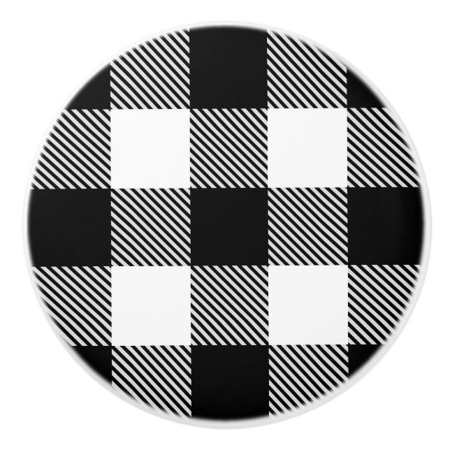 Pomo De Cerámica Tela escocesa blanca negra del búfalo con tela (Anverso)