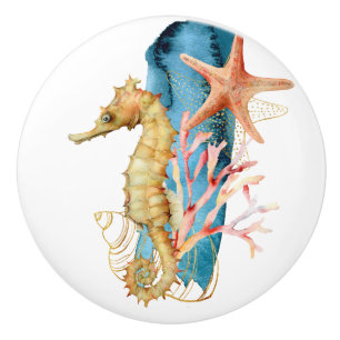 Pomo De Cerámica Tema de la playa Caballo de agua acuarela Arte cer