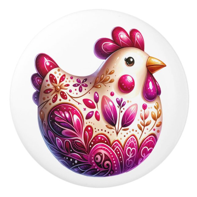Pomo De Cerámica Tema del pollo cerámico (Anverso)