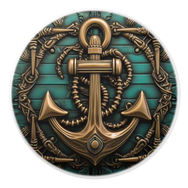 Pomo De Cerámica Tema marino de ancla vintage (Anverso)