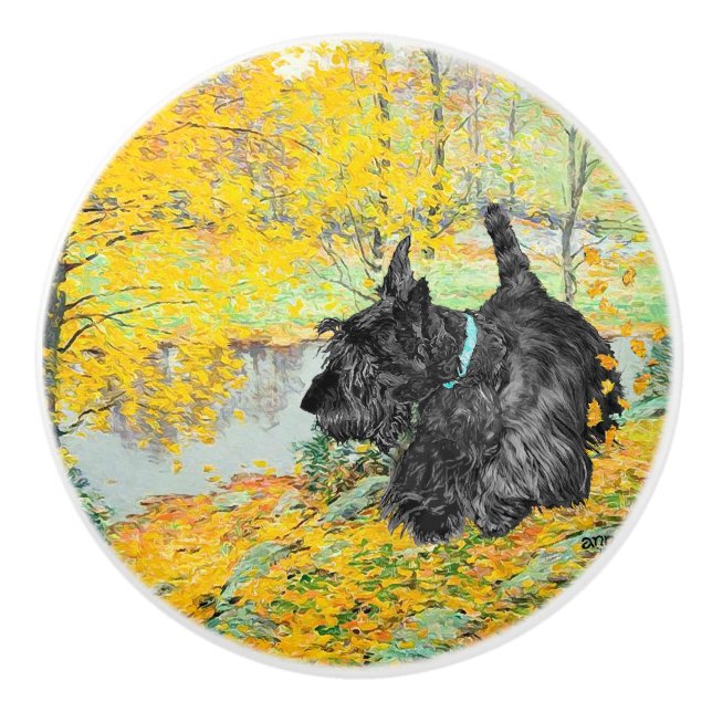 Pomo De Cerámica Terrier Escoceses (Anverso)