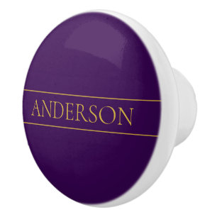 Pomo De Cerámica Texto de Personalizable elegante Oro y púrpura p